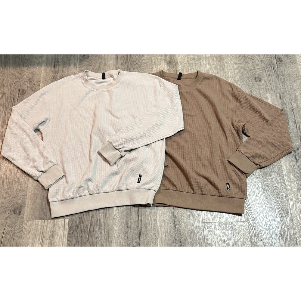 Comfrt Waffle Lounge Lot Of 2 Long Sleeved Shirts Unisex Large Brown Cream EUC